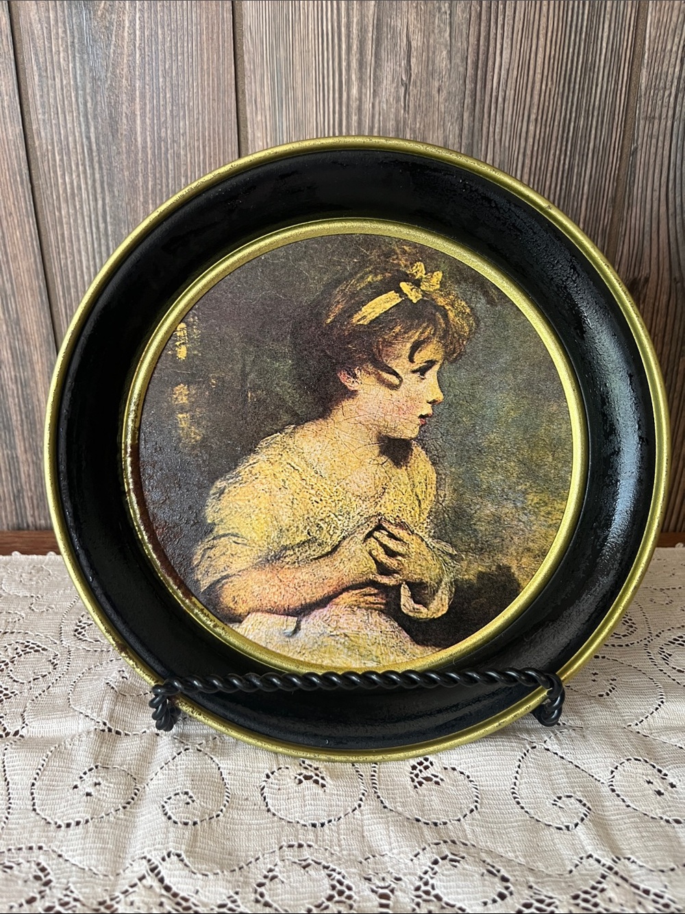 Vintage Decorative metal Portrait Plate in Black and Gold by Fabcraft